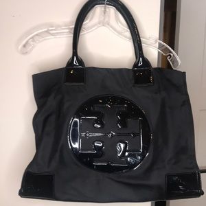 Tory Burch Ella Patent Nylon Tote black purse